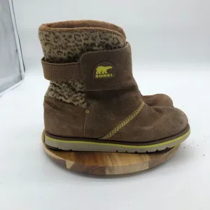 Sorel Rylee Boots Girls 5 Brown Leopard Print Insulated Winter Suede Waterproof