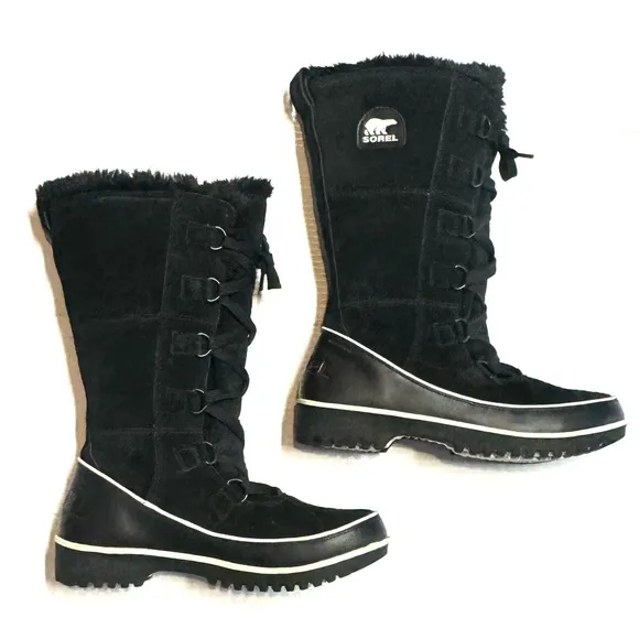 Sorel Tivoli High Il Snow Boots Waterproof Suede Leather Black Size 8