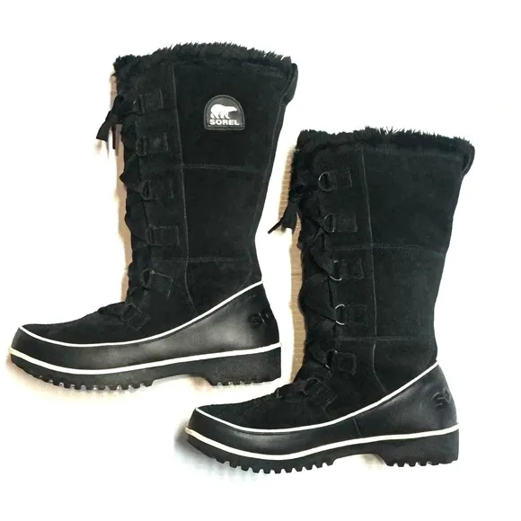 Sorel Tivoli High Il Snow Boots Waterproof Suede Leather Black Size 8