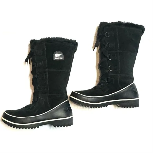 Sorel Tivoli High Il Snow Boots Waterproof Suede Leather Black Size 8