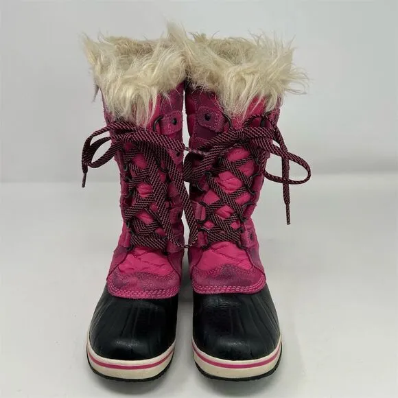 SOREL Tofino II Girls' Pink Waterproof Winter Snow Boots Size 1 Faux Fur Lined
