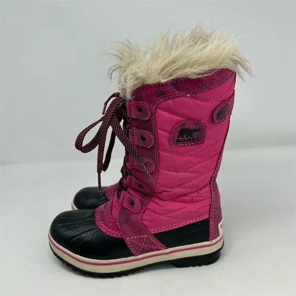 SOREL Tofino II Girls' Pink Waterproof Winter Snow Boots Size 1 Faux Fur Lined