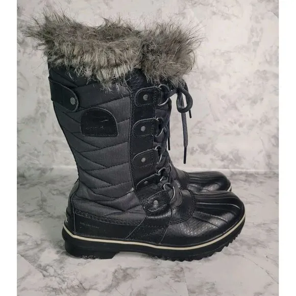 Sorel Tofino II Waterproof Winter Boots Womens Size 8 EU 39 Black Leather Rubber