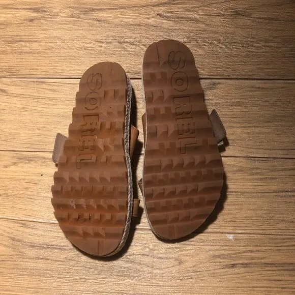 Sorel women brown rust slip on wedge sandals, 7.5