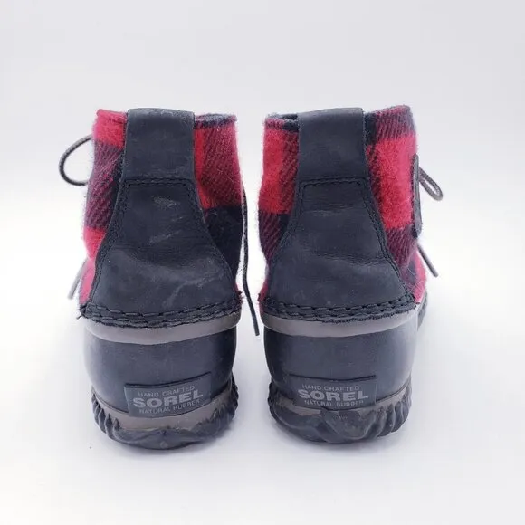 Sorel Women's 8.5 Out N' About Boots Buffalo Plaid Lace Up Ankle Waterproof