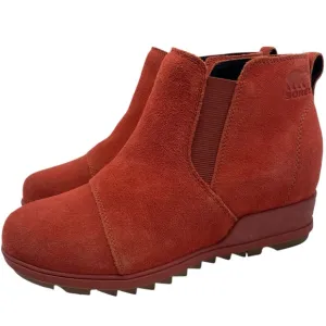 Sorel Women's Boots Evie Size 8.5 Orange Suede Leather Waterproof Wedge Colorful