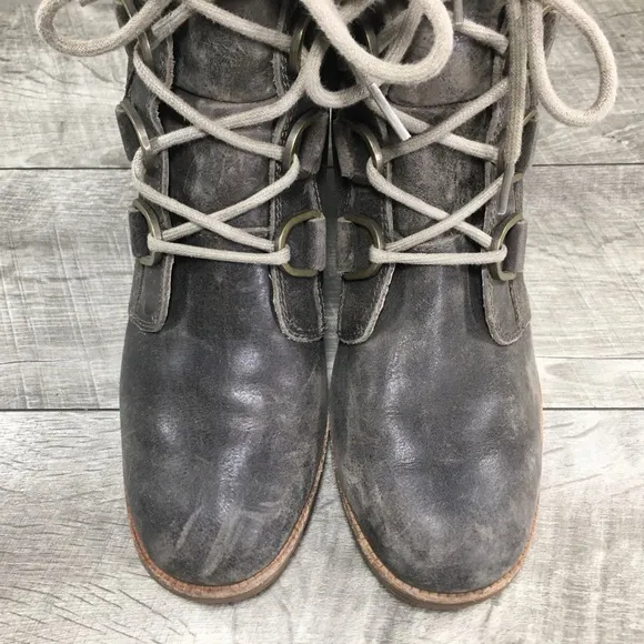 Sorel Womens NL3715 Cate Gray Leather Combat Lace Up Waterproof Bootie Boots 9.5