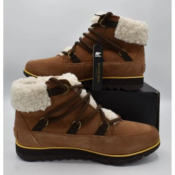 Sorel Womens Size 9.5 Harlow Lace Velvet Tan Blackened Brown Waterproof Boots