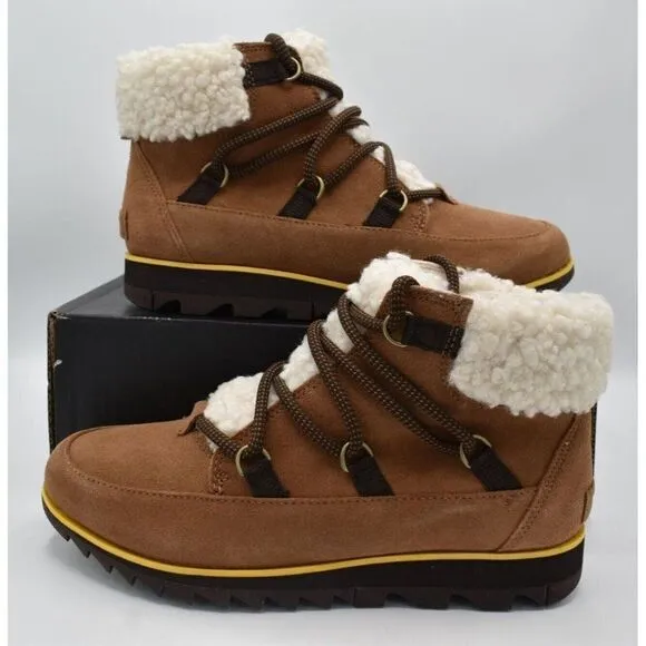 Sorel Womens Size 9.5 Harlow Lace Velvet Tan Blackened Brown Waterproof Boots