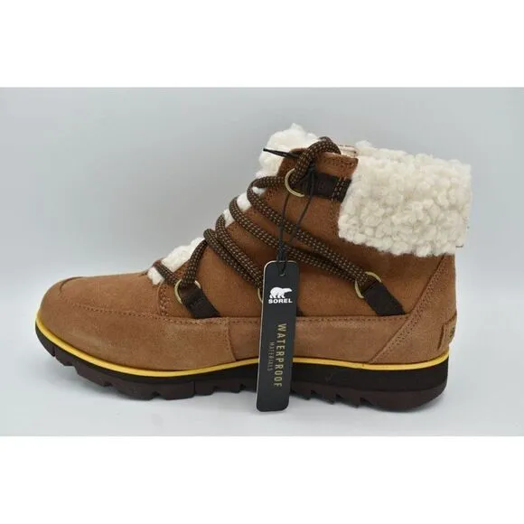 Sorel Womens Size 9.5 Harlow Lace Velvet Tan Blackened Brown Waterproof Boots