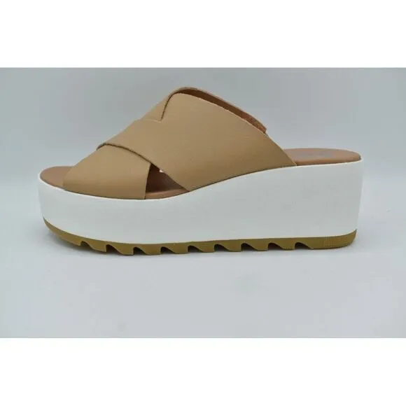 Sorel Womens Size 10 Cameron Flatform Wedge Beige Sea Salt Leather Sandals