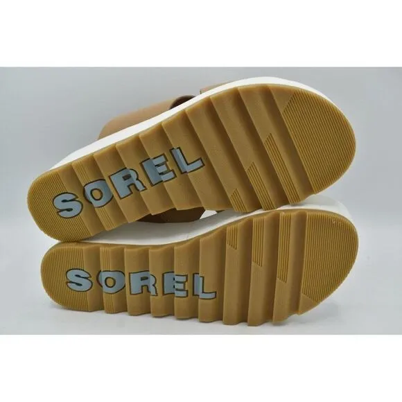 Sorel Womens Size 10 Cameron Flatform Wedge Beige Sea Salt Leather Sandals