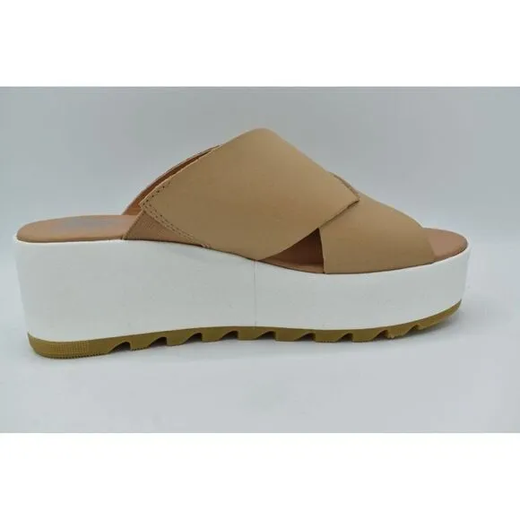 Sorel Womens Size 10 Cameron Flatform Wedge Beige Sea Salt Leather Sandals