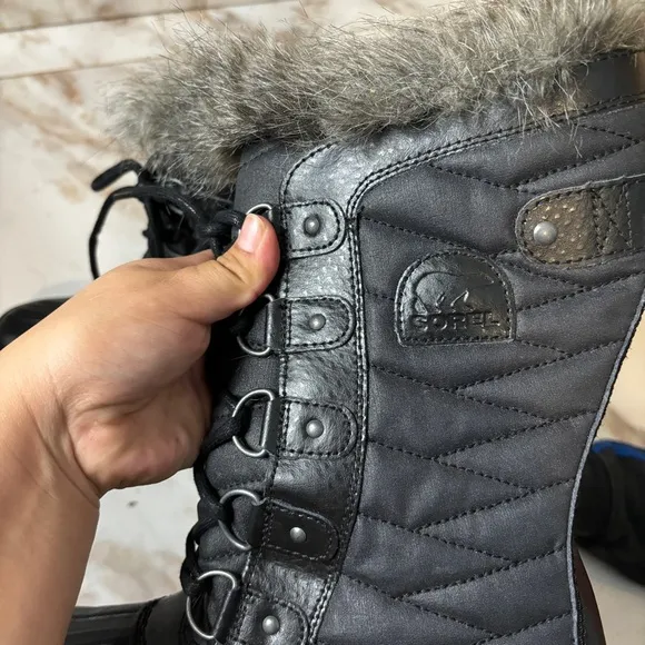 Sorel Women's Tofino II Black Stone Waterproof Lace Up Quilted‎ Boots Fu…