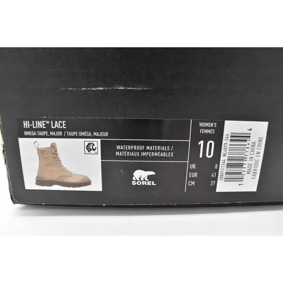 Sorel Women Size 10 Hi Line Lace Platform Taupe Leather Waterproof Combat Boots