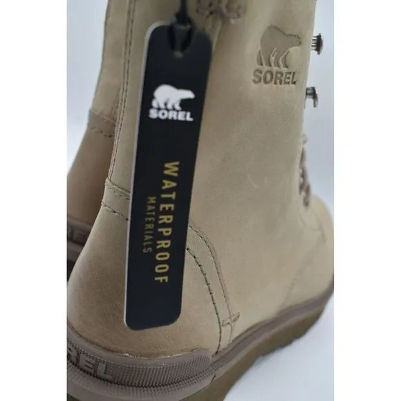 Sorel Women Size 10 Hi Line Lace Platform Taupe Leather Waterproof Combat Boots