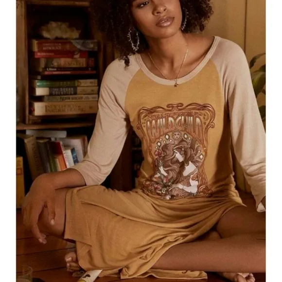 Spell Wild Child Raglan Midi Dress Orange and Cream Small