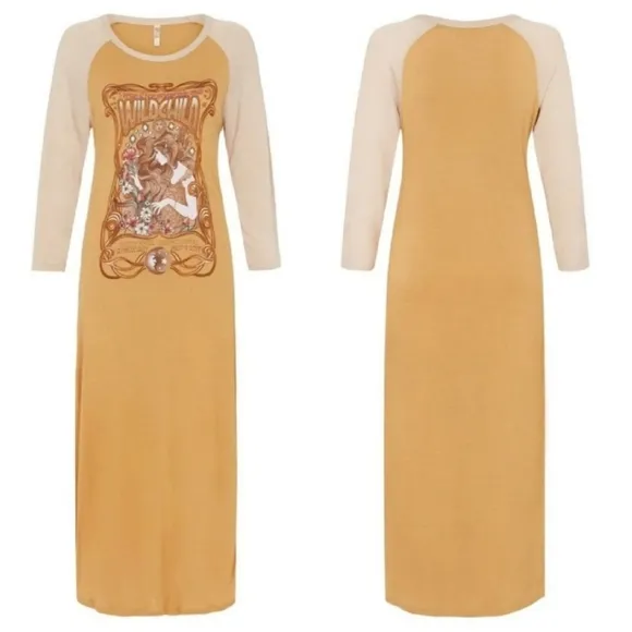 Spell Wild Child Raglan Midi Dress Orange and Cream Small