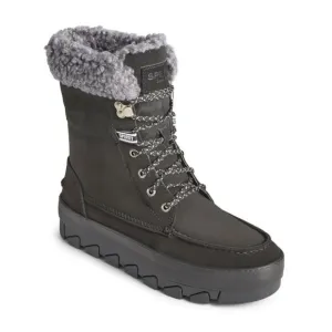Sperry Juneau High Top Hiking Boot Faux Fur Collar Black Suede 7.5 NWOB