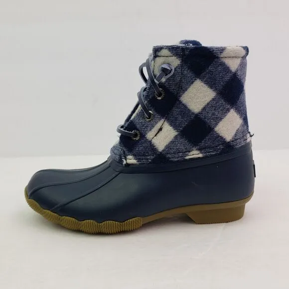 Sperry Top Sider Saltwater Youth Size 1Y Blue Plaid Wool Waterproof Duck Boot