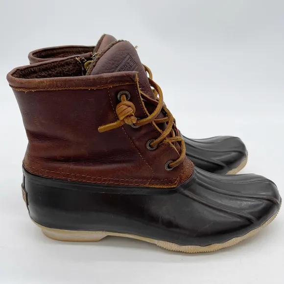 Sperry Womens Saltwater Duck Boot Waterproof Leather Rubber size 7 Brown Outdoor