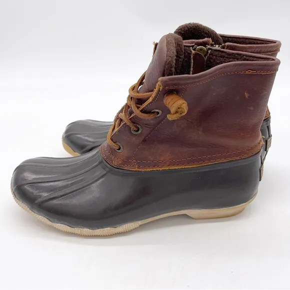 Sperry Womens Saltwater Duck Boot Waterproof Leather Rubber size 7 Brown Outdoor