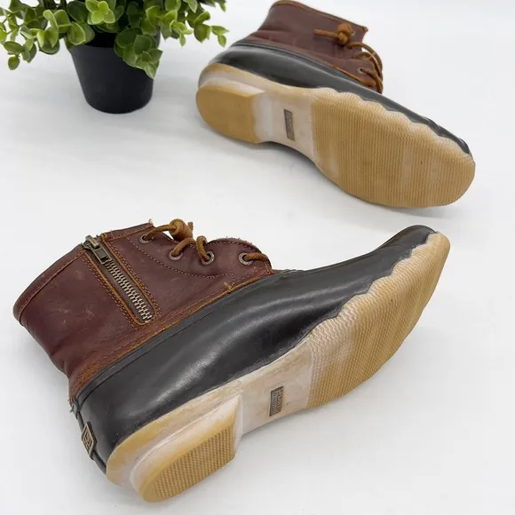 Sperry Womens Saltwater Duck Boot Waterproof Leather Rubber size 7 Brown Outdoor