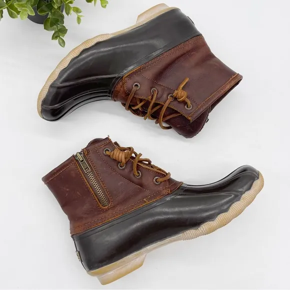 Sperry Womens Saltwater Duck Boot Waterproof Leather Rubber size 7 Brown Outdoor