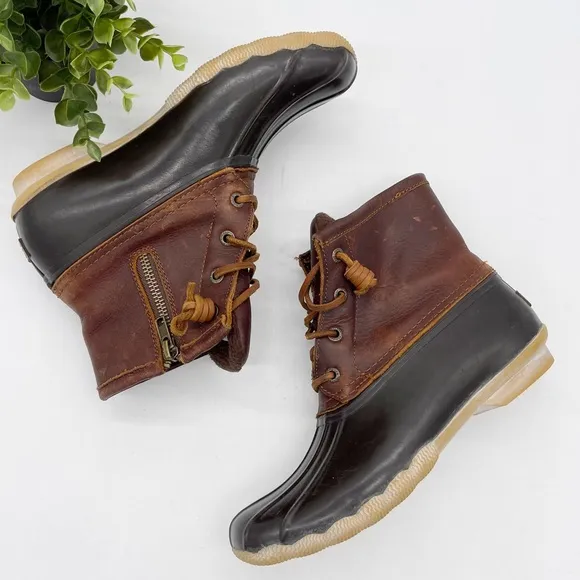 Sperry Womens Saltwater Duck Boot Waterproof Leather Rubber size 7 Brown Outdoor