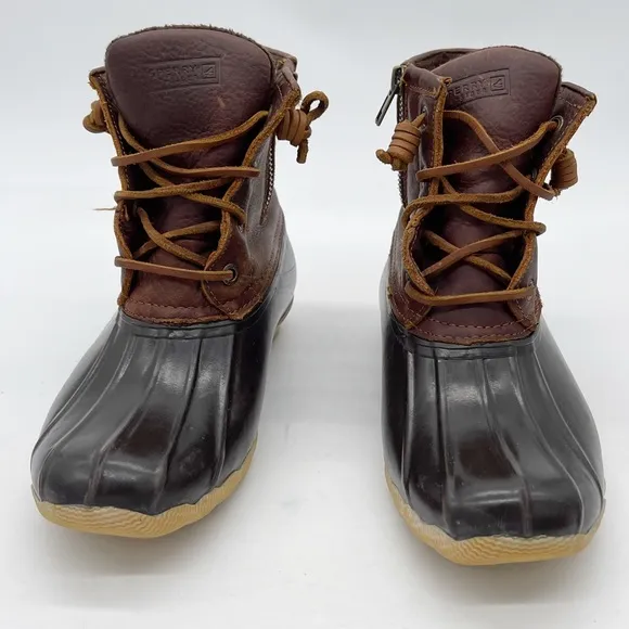 Sperry Womens Saltwater Duck Boot Waterproof Leather Rubber size 7 Brown Outdoor
