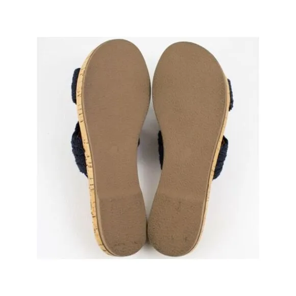 SPLENDID Womens Navy Braided Suzette Round Toe Platform Slip On Slide Sandals 8