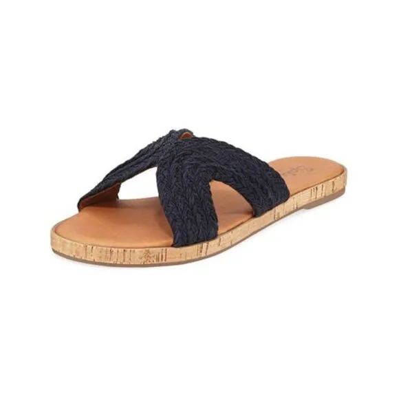 SPLENDID Womens Navy Braided Suzette Round Toe Platform Slip On Slide Sandals 8