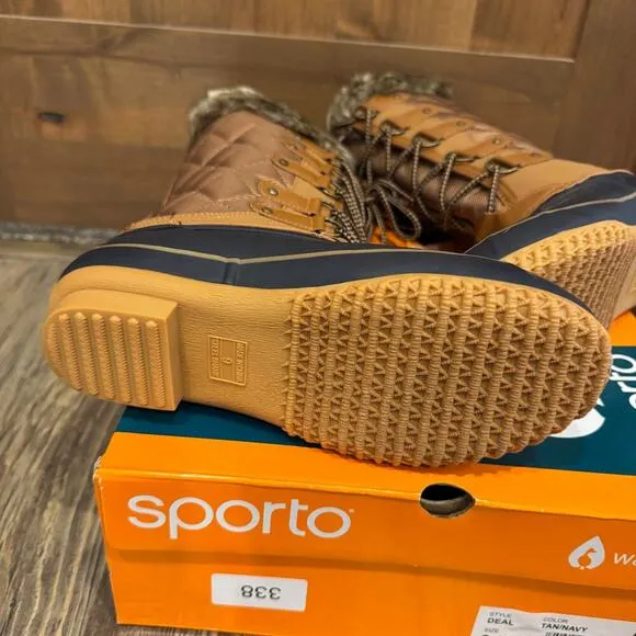 Sporto Deal Waterproof Quilted Duck Boots with Faux Fur Trim 9 Tan