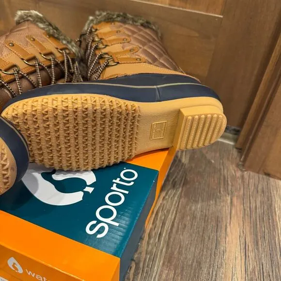 Sporto Deal Waterproof Quilted Duck Boots with Faux Fur Trim 9 Tan