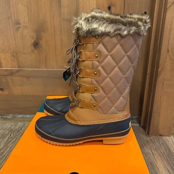 Sporto Deal Waterproof Quilted Duck Boots with Faux Fur Trim 9 Tan