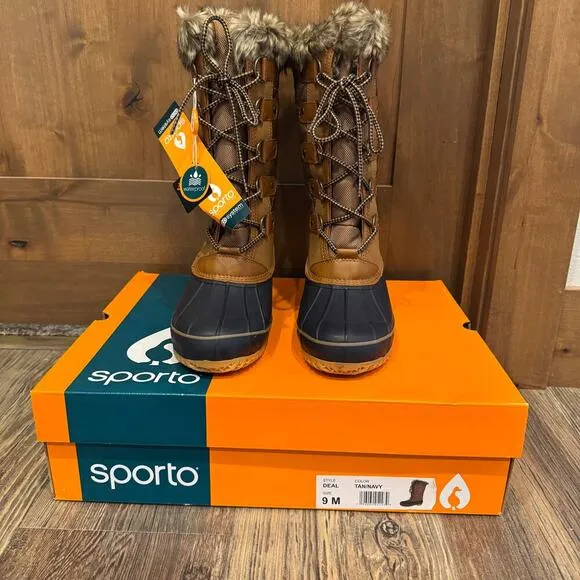 Sporto Deal Waterproof Quilted Duck Boots with Faux Fur Trim 9 Tan