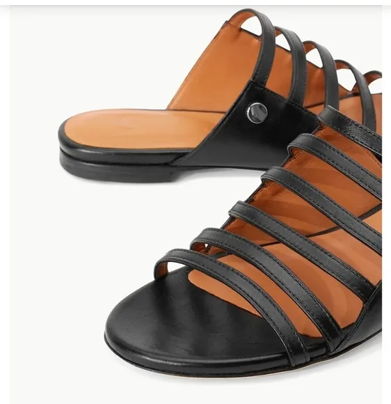 STAUD Emma black slip on leather sandals 36 6