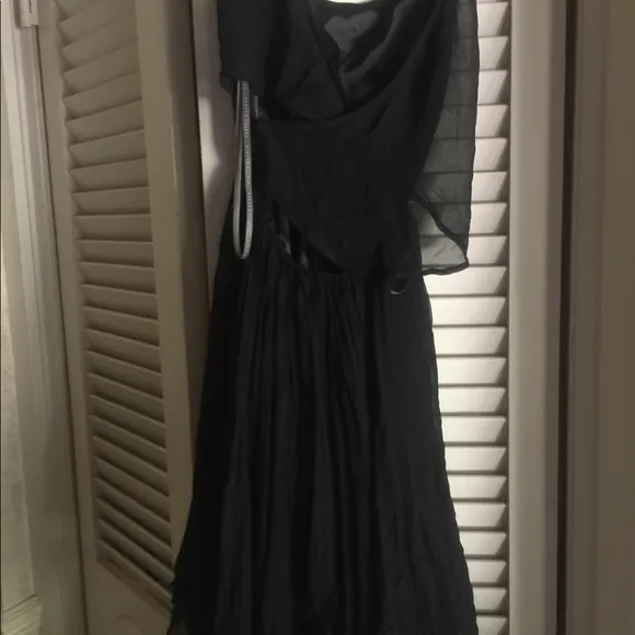 Stella&amp; Jamie black pleated skirt silk tie dress