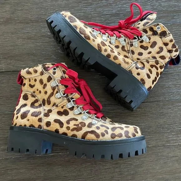 Steve Madden Bam Leopard Cow Hair Hiking Boot Size 6