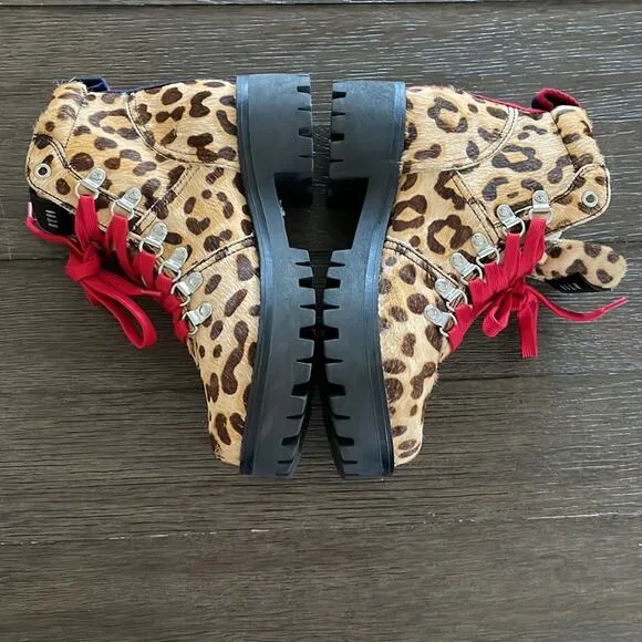 Steve Madden Bam Leopard Cow Hair Hiking Boot Size 6