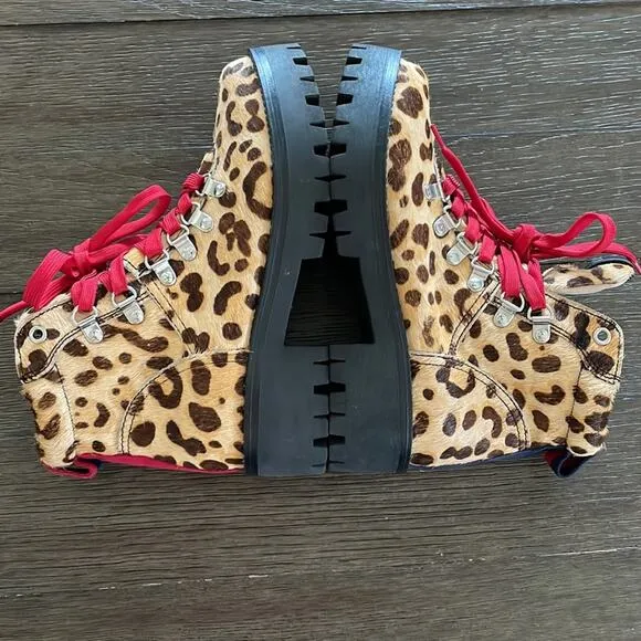 Steve Madden Bam Leopard Cow Hair Hiking Boot Size 6