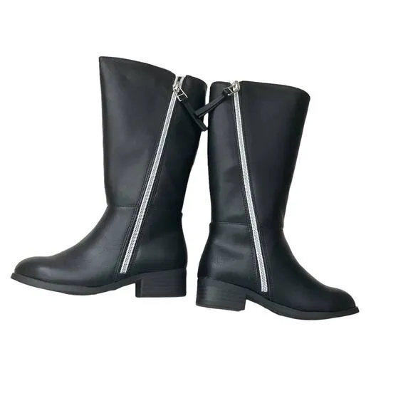 Steve Madden Girl's JLanee Black Leather Boots Full Zip Toddler Girls 11