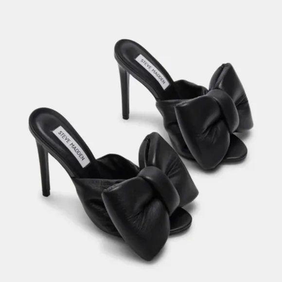 Steve Madden Indulge 100% Soft Leather Sandals Oversized Dramatic Bow! NEW SZ 7