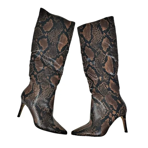 Steve Madden Kimari Snakeskin Heeled Knee Boots Brown Black Size 6