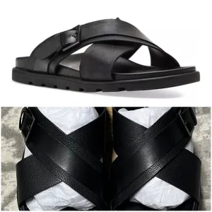Steve Madden Men's  Slip-On Sandals Color Black Leather Size 9 Brand New In Box