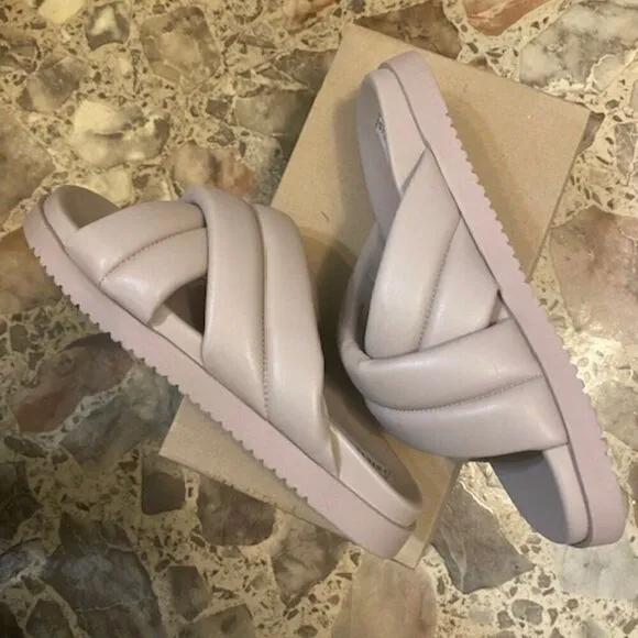 Steve Madden Motte Taupe Faux Leather Slip on Slide Sandals, size 11
