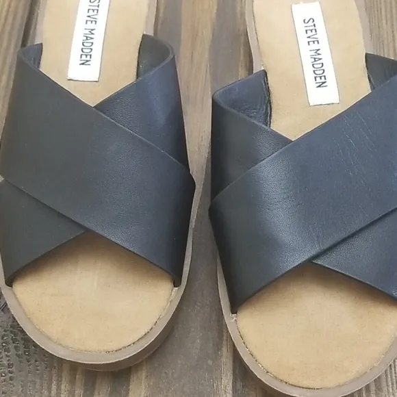 Steve Madden Olina Black Leather Sandals 7