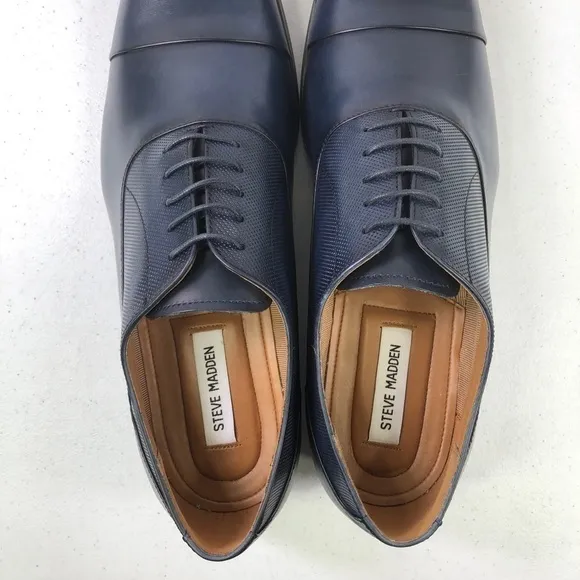 STEVE Madden Private Navy Leather Oxford Shoes