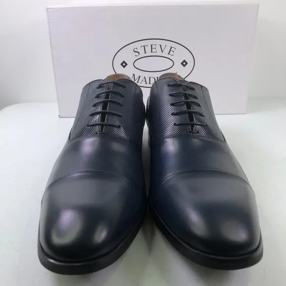 STEVE Madden Private Navy Leather Oxford Shoes