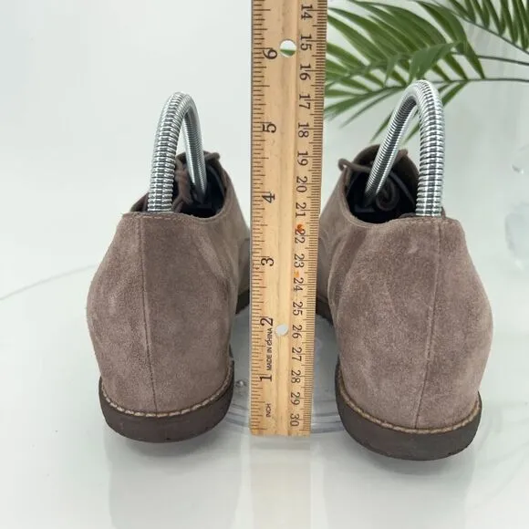 Stewart Weitzman Oxfords Women's Size 9 Taupe Brown Suede Lace Up Hidden Heel